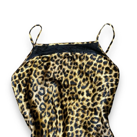 Vtg. Secret Treasures Leopard Cheetah Animal Print Satin Lace Slip Dress Size S - Picture 2 of 5